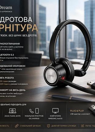 Bluetooth-гарнітура link dream bh60 з usb-адаптером — бездротові навушники з активним шумопоглинанням cvc 8.0 та мікрофоном