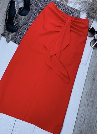Міді спідниця zara m літня спідниця з розрізом червона спідниця трапеція зара