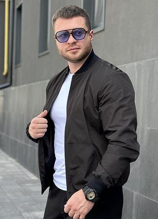 Чоловічий стильний бомбер чорний повсякденний на літо весну короткий водовідштовхувальний легкий куртка вітровка без капюшона