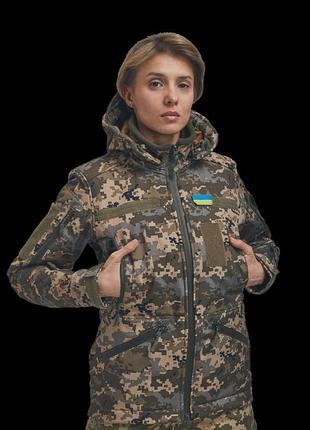 Зимняя утепленная женская fs куртка-трансформер soft shell 2в1, пиксель