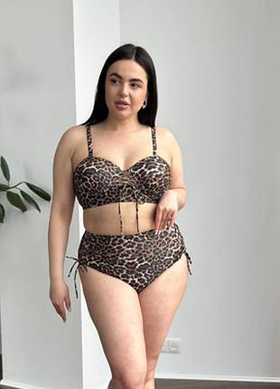 Леопардовий купальник plus size з поролоновою чашкою