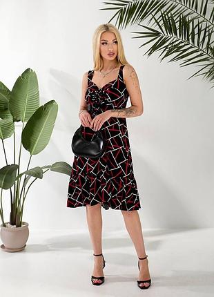 Летнее платье с драпировкой, арт. 383, черный геометрия 46