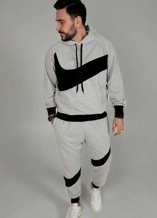 Чоловічий спортивний костюм на весну nike: худі та штани, розміри: s, m, l, xl, xxl сірий, s