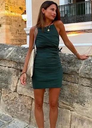 Zara сукня плаття з відкритою спиною з домішками льону хс