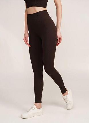 Бесшовные леггинсы из микрофибры в рубчик giulia leggings rib chocolate, s/m