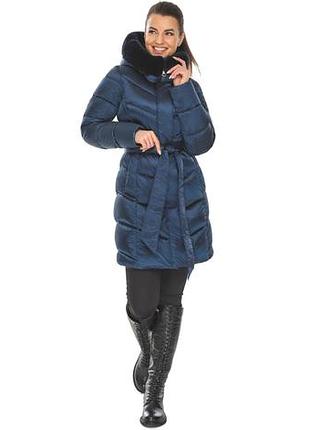 Синяя женская зимняя куртка с карманами модель 57635 (остался только 44(xs))