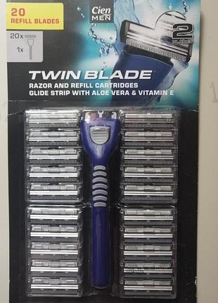 Станок для бритья  twin blade cien men 2 лезвия 20 сменных кассет германия + крем после бритья