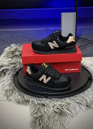 Кроссовки new balance 574 нью баланс 574 черные замшевые для женщин повседневные классические