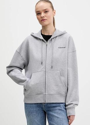 Urbanshop com ua хлопковая кофта guess jeans цвет серый с капюшоном однотонная w6rq32 k68i4 размеры запитуйте