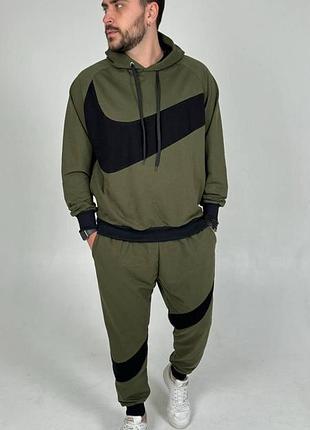 Мужской спортивный костюм на весну nike: худи и штаны, размеры: s, m, l, xl, xxl хаки, 2xl