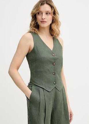 Urbanshop com ua united colors of benetton однобортный жилет женский льняной зеленый 2aghdj014 размеры запитуйте