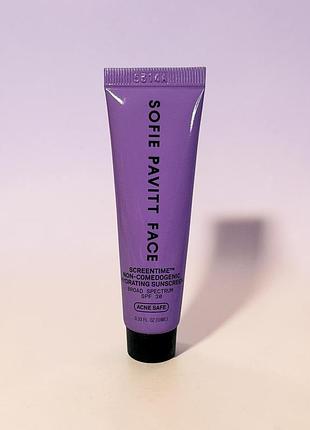 Зволожувальний сонцезахисний крем без закупорювання пор sofie pavitt face screentime spf 30,  10 мл