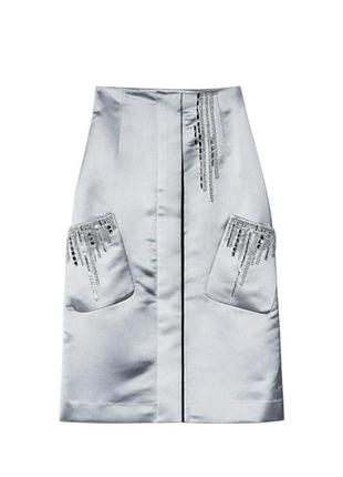 Сатиновая шелковая юбка в стразах h&m conscious exclusive limited edition