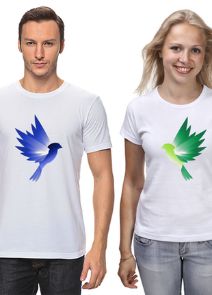 Парные футболки с принтом "птицы (синяя и зеленая)" push it