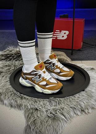 Кроссовки new balance 9060 нью баланс 9060 из эко замши светло коричневые для женщин на каждый день