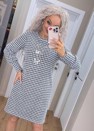 Тепле ангорове жіноче плаття чорно-біле коротке з принтом з альпаки чорний, 44/46