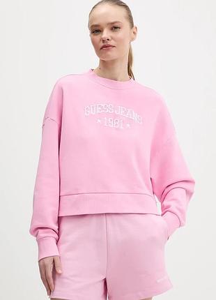 Urbanshop com ua бавовняна кофта guess jeans колір рожевий з аплікацією w6rq04 kcpr1 розміри запитуйте