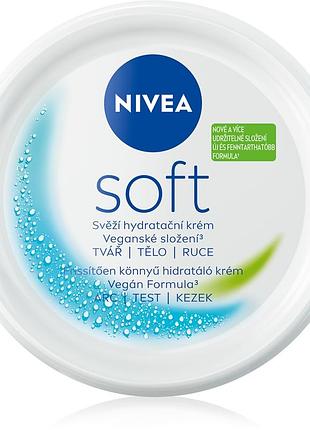 Крем интенсивно увлажняющий nivea soft для лица рук и тела с маслом жожоба и витамином э, веганская формула, 300 мл., производитель нижочки.