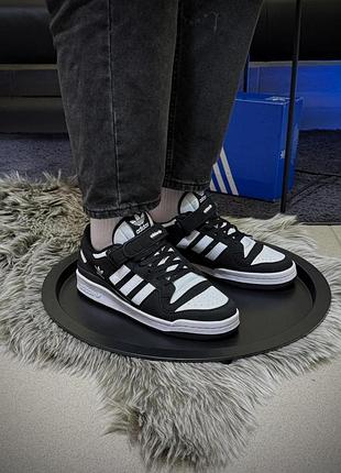 Кроссовки adidas forum low адидас форум лоу черные с белым из замши и кожи для мужчин универсальные
