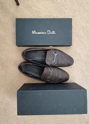 🤎 шкіряні лофери massimo dutti з пряжкою (шоколад)