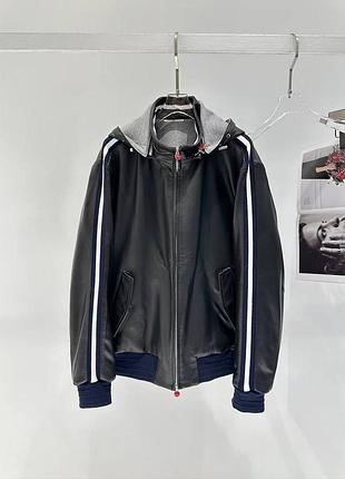 Чоловіча шкіряна куртка з капюшоном kiton
