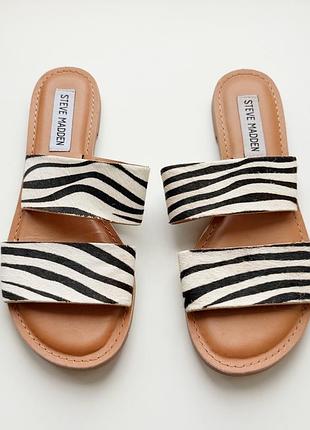Женские кожаные шлепанцы, сандалии steve madden с анималистичным принтом под зебру