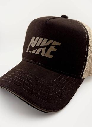 Бейсболка тракер nike с сеткой, коричневая, коттон, ручная работа (украина), s, m, l/xl