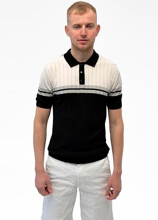 Мужское поло с коротким рукавом черно-белое в полоску на кнопках (m, l, xl, xxl)