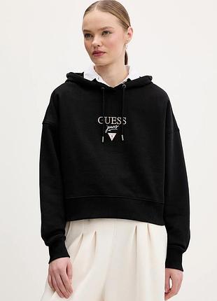 Urbanshop com ua хлопковая кофта guess jeans цвет черный с капюшоном с аппликацией w6rq00 k68i4 размеры запитуйте