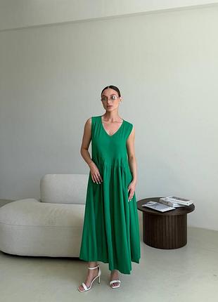 Довга лляна сукня вільного крою з кишенями