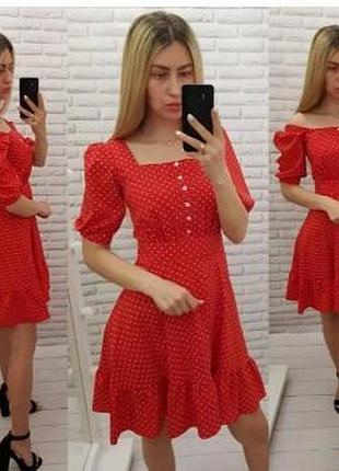 Платье арт.427 красный в милый горох