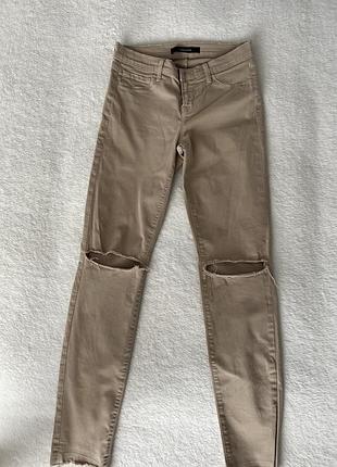 J brand skinny leg бежеві джинси з розрізами