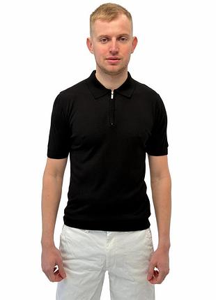 Мужское поло с коротким рукавом черное на молнии (m, xl, xxl, 3xl, 4xl, 5xl)