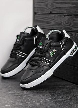 Мужские кроссовки лакоста lacoste t-clip black white черный белый 40