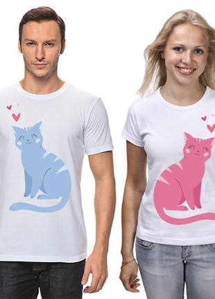 Парные футболки коты с сердечками1 фото