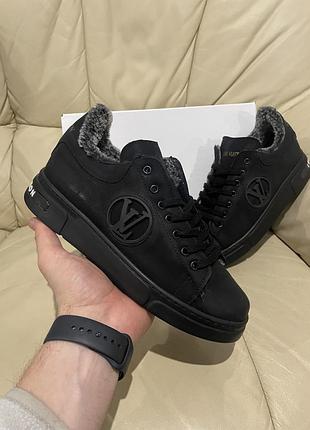 Распродаж зимние мужские кроссовки луи витон louis vuitton мех black черный 40