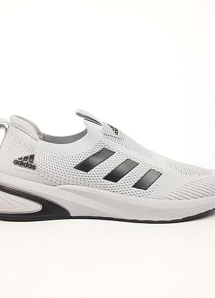 Adidas slip-on lite flow тапочки мокасины слипоны свет серые с черным