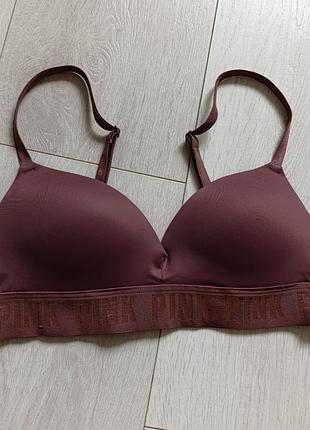 Бюстгальтер базовый бюст гладкий лиф без косточек топ pink victoria's secret 70b 70c