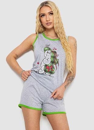 Пижама женская с принтом -уценка, цвет серо-салатовый, 238rb40-u-6