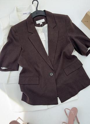 Блейзер з льону з короткими рукавами від zara