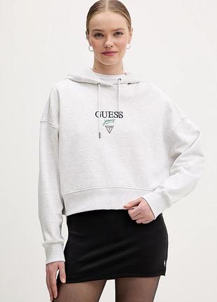 Urbanshop com ua хлопковая кофта guess jeans цвет серый с капюшоном с аппликацией w6rq00 k68i4 размеры запитуйте