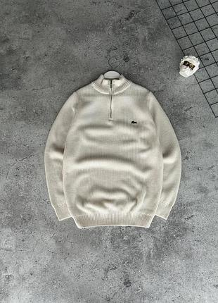 Свитер lacoste с замочком 3/4 zip мужской белый xl