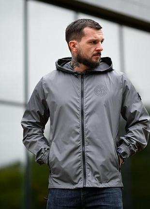 Куртка мужская stone island серая с карманом стильная демисезонная