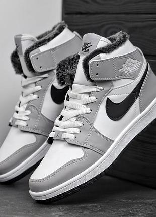 Зимние мужские кроссовки найк аир джордан nike air jordan 1 white gray серый белый 40 44