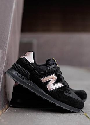 Кроссовки new balance 574 black gold nd черные женские 40