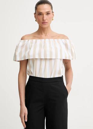 Urbanshop com ua marella блузка з гострим вирізом жіноча бавовняна emme by marella бежева у смужку 2615161162200 розміри запитуйте