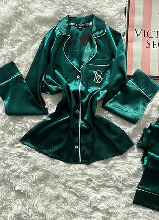 Пижама victoria's secret шелковая смарагдовая женская