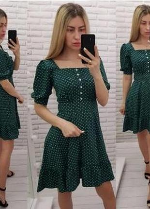 Сукня арт.427 зелений в мілкий горох