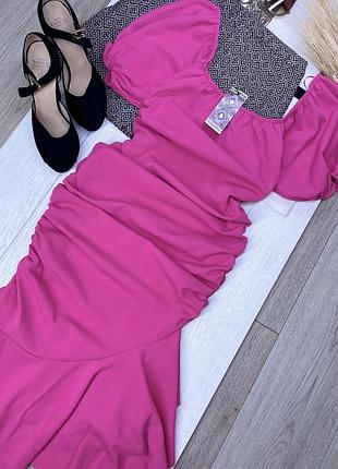 Нова вечірня сукня boohoo m міді плаття з об’ємними рукавами святкова сукня з боковим драпіруванням