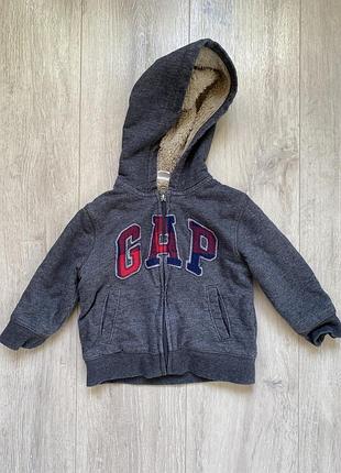 🦎тепла кофта на хлопчика gap 2 роки, сіра, на хутрі